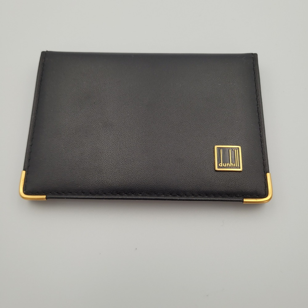 Dunhill Black Leather Card Holder Wallet Gold Hardware Bifold Made in Spain